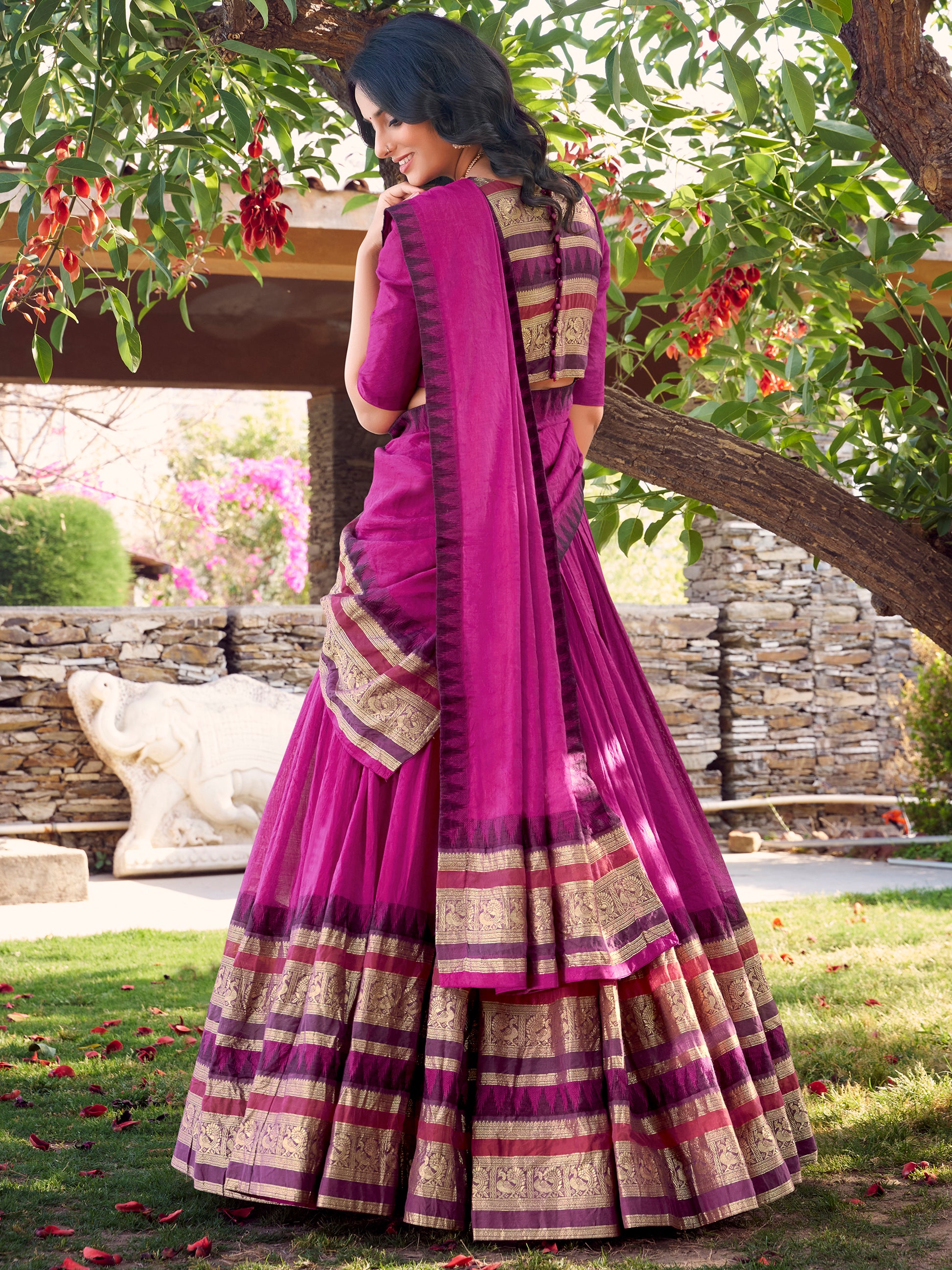 Pleasant Pink Zari Weaving Chanderi Festival Wear Lehenga Choli