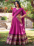 Pleasant Pink Zari Weaving Chanderi Festival Wear Lehenga Choli