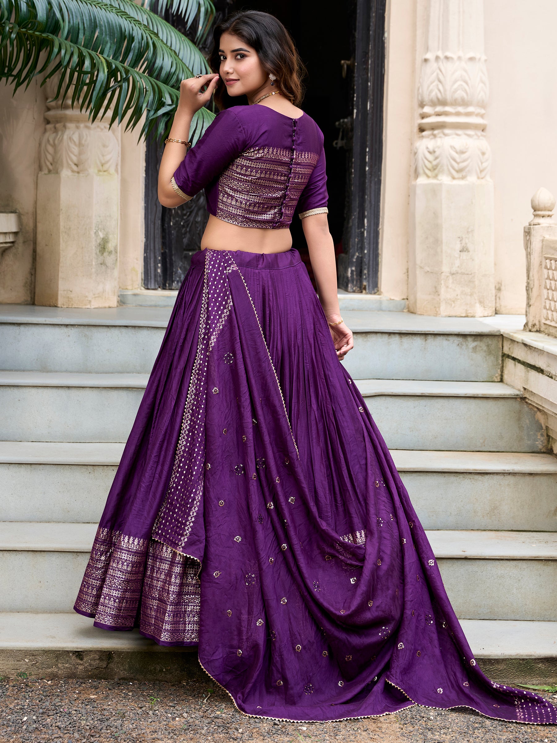 Awesome Purple Chanderi Festival Wear Lehenga Choli With Dupatta