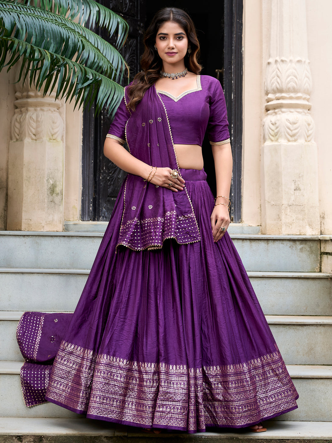 Awesome Purple Chanderi Festival Wear Lehenga Choli With Dupatta