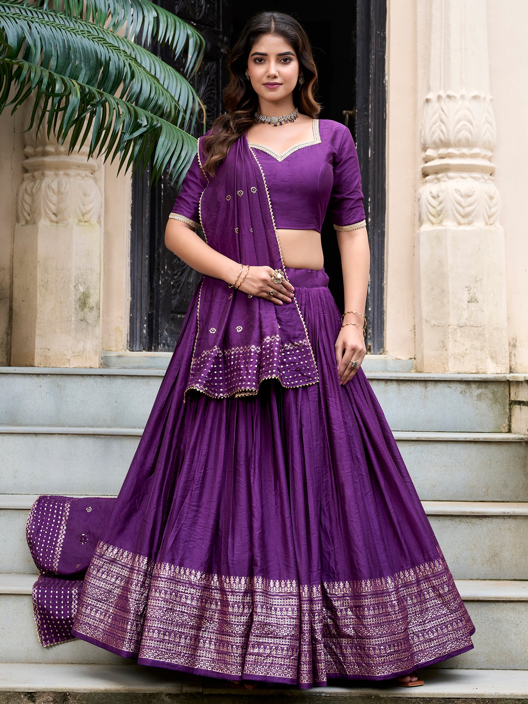 Awesome Purple Chanderi Festival Wear Lehenga Choli With Dupatta