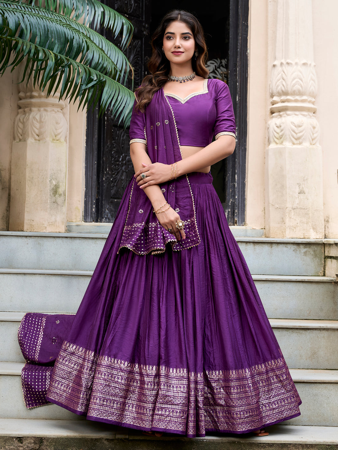 Awesome Purple Chanderi Festival Wear Lehenga Choli With Dupatta