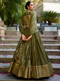 Great Olive Green Border Work Chanderi Mehendi Wear Lehenga Choli 