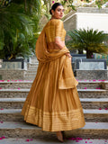 Attractive Mustard Yellow Border Work Chanderi Lehenga Choli 