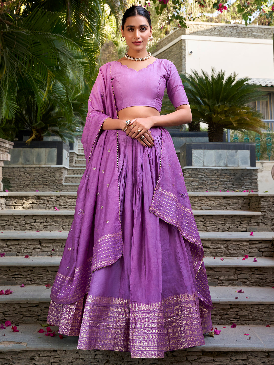 Gorgeous Lavender Zari Weaving Chanderi Festival Wear Lehenga Choli