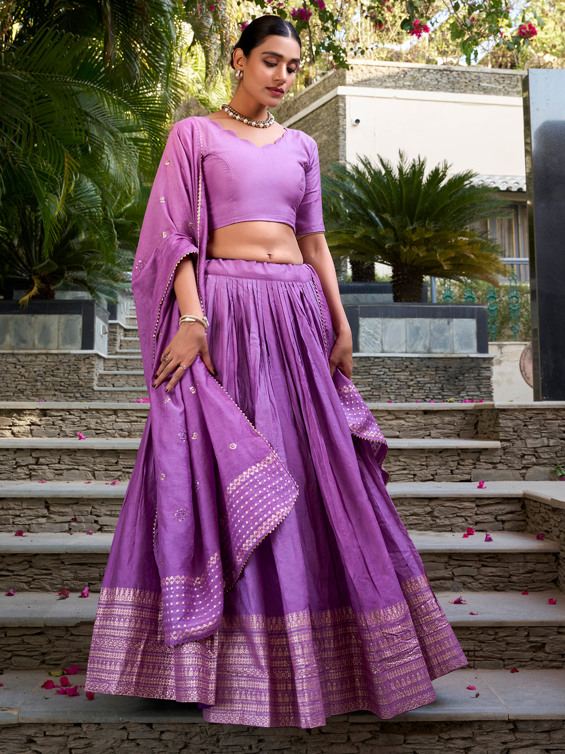 Gorgeous Lavender Zari Weaving Chanderi Festival Wear Lehenga Choli