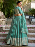 Spectacular Sea Green Zari Weaving Lehenga Choli With Dupatta