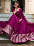Fabulous Wine Zari Weaving Chanderi Event Wear Lehenga Choli