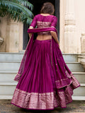 Fabulous Wine Zari Weaving Chanderi Event Wear Lehenga Choli