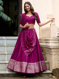 Fabulous Wine Zari Weaving Chanderi Event Wear Lehenga Choli