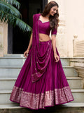 Fabulous Wine Zari Weaving Chanderi Event Wear Lehenga Choli