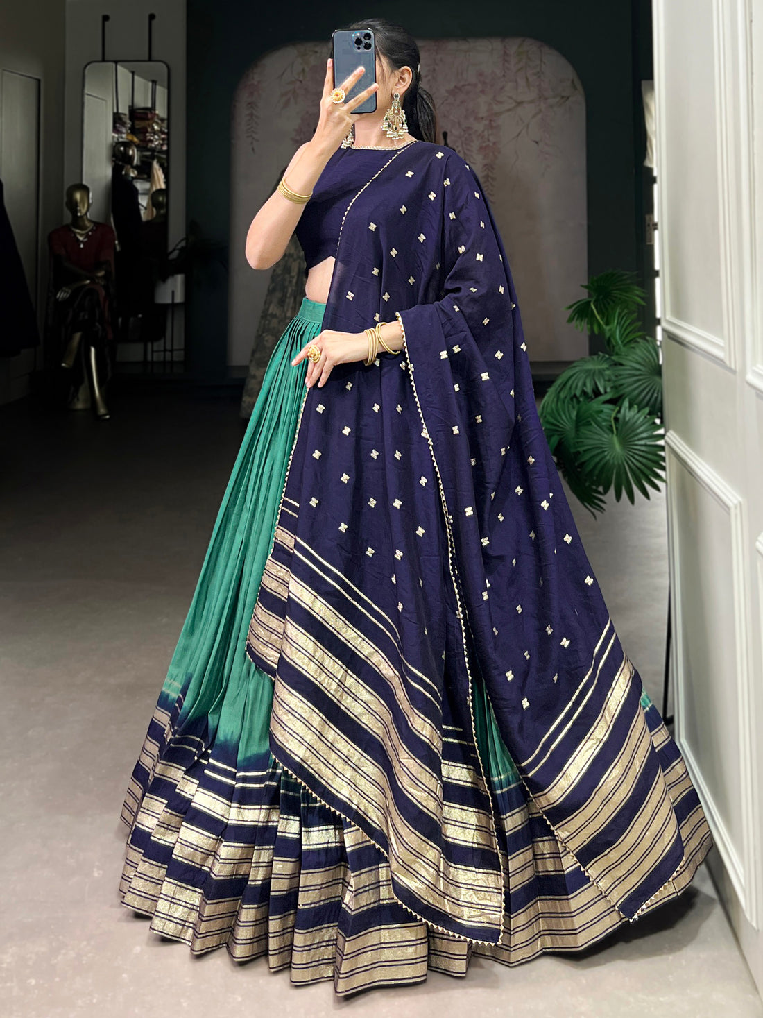 Charming Teal Green Zari Weaving Chanderi Festival Wear Lehenga Choli