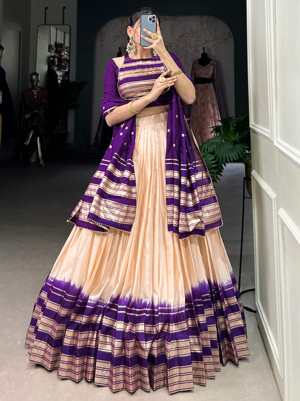Enchanting Off-White Zari Weaving Chanderi Event Wear Lehenga Choli