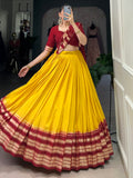 Great Mustard Yellow Zari Weaving Chanderi Traditional Lehenga Choli