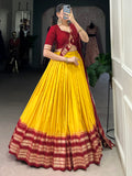 Great Mustard Yellow Zari Weaving Chanderi Traditional Lehenga Choli