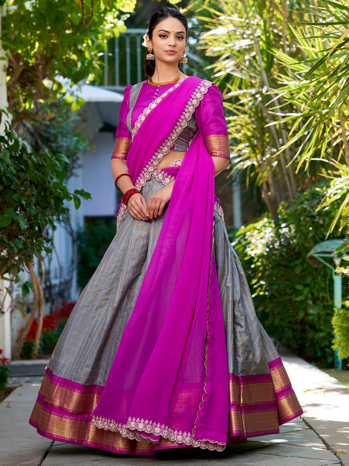Marvelous Grey Zari Weaving Art Silk Festive Wear Half Saree Lehenga