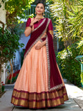 Astonishing Peach Zari Weaving Art Silk festive Wear Half Saree Lehenga