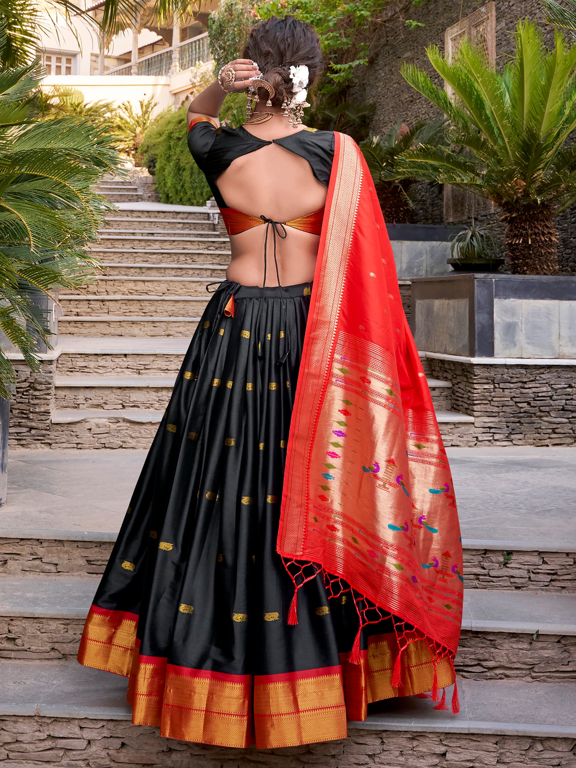Amazing Black Zari Weaving Jacquard Paithani Lehenga Choli