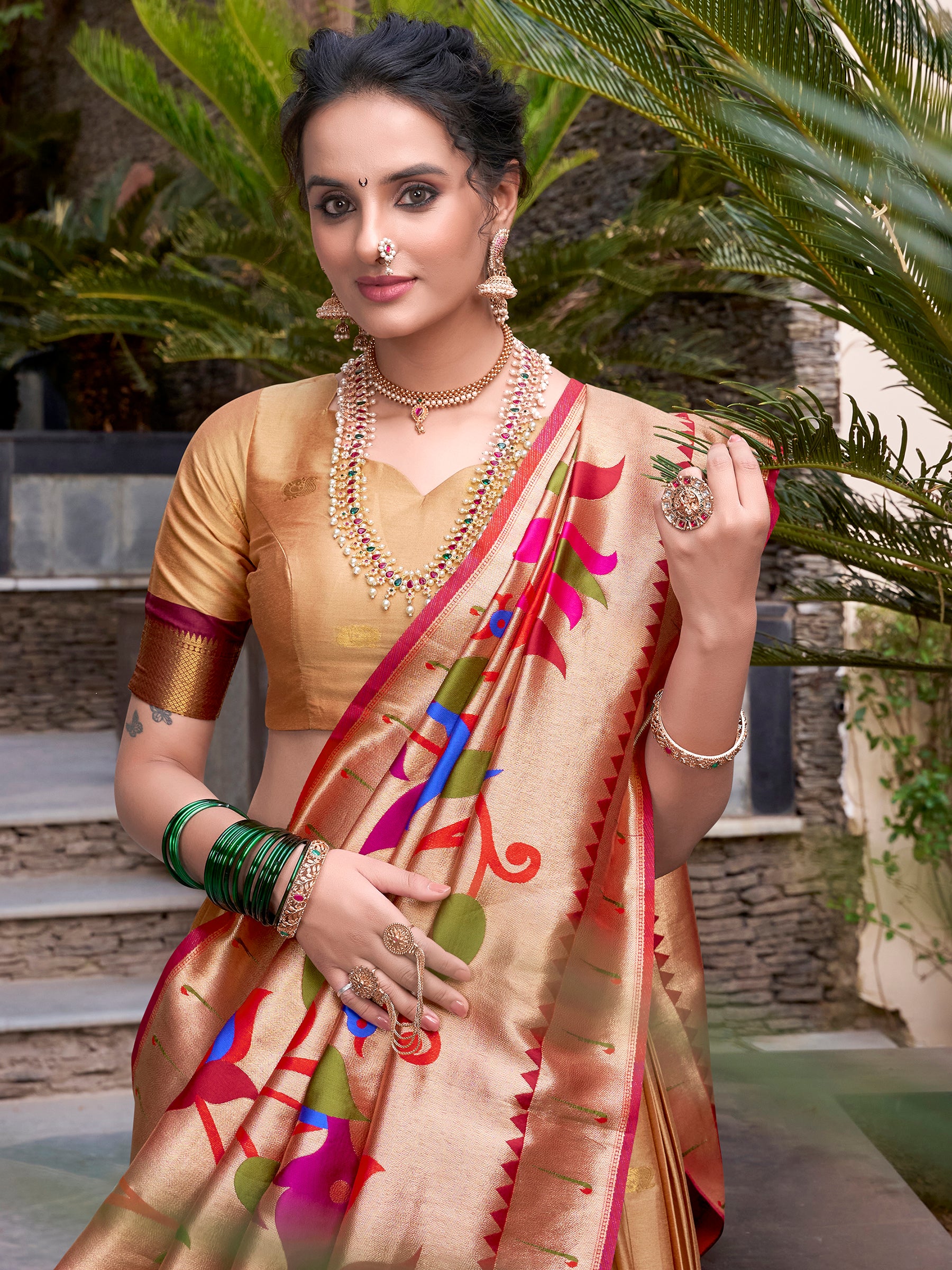 Delightful Beige Zari Weaving Paithani Silk Traditional Lehenga Choli