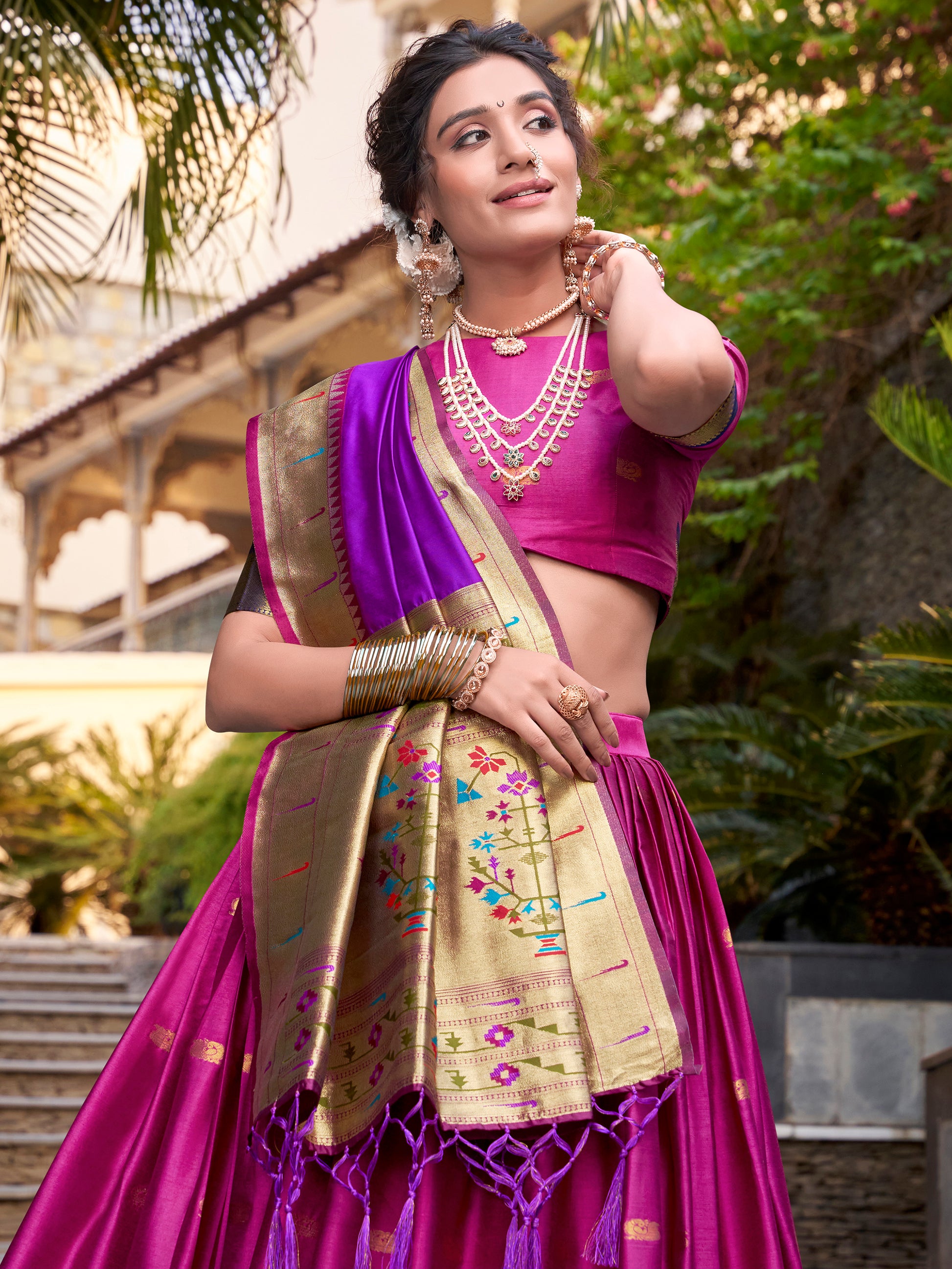 Excellent Pink Jacquard Paithani Festival Wear Lehenga Choli