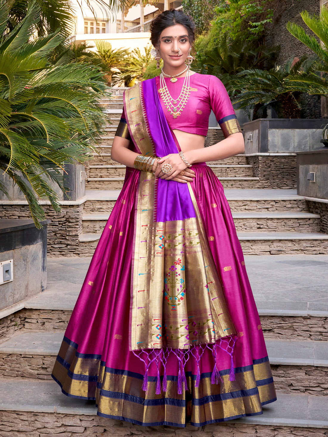 Excellent Pink Jacquard Paithani Festival Wear Lehenga Choli