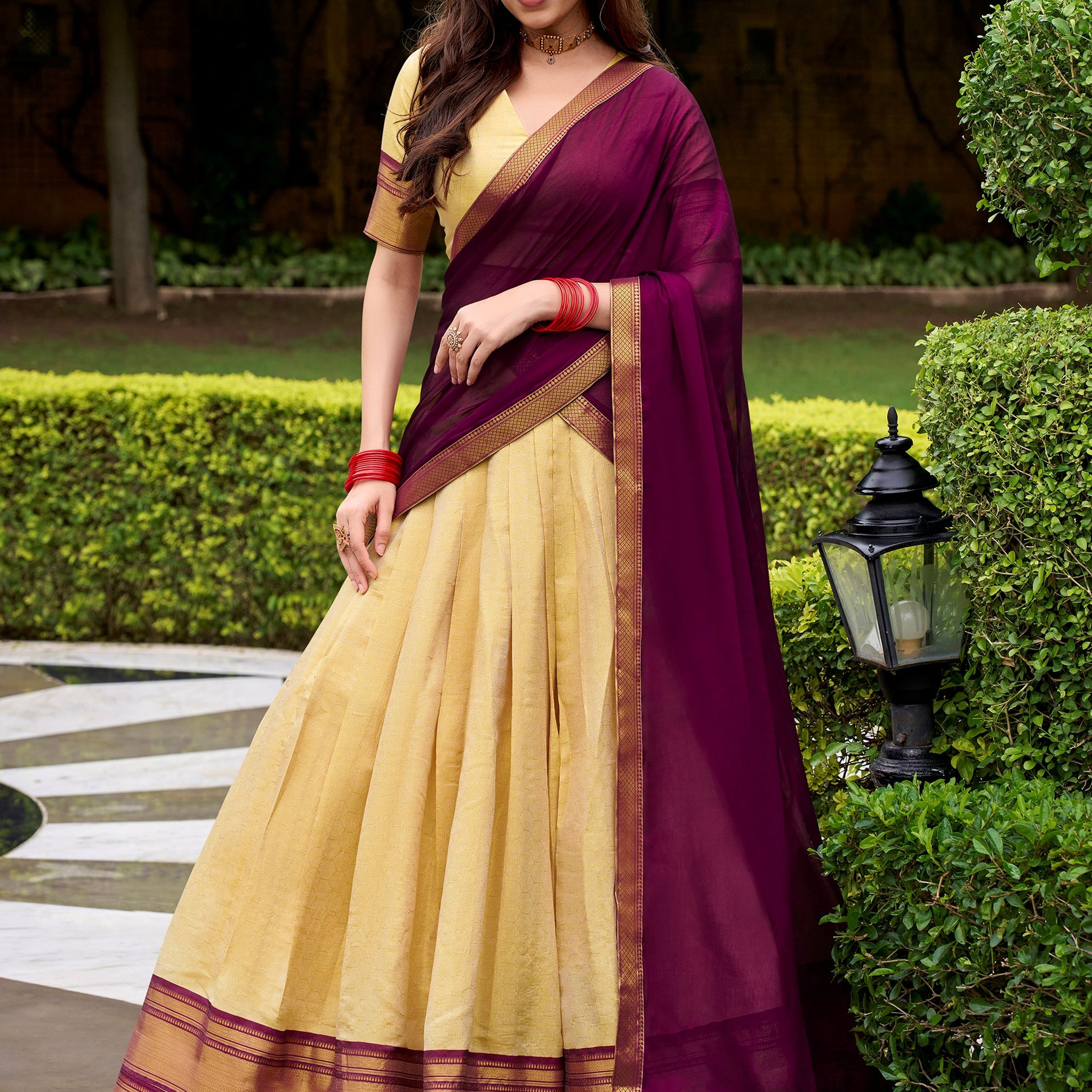Alluring Brown Zari Weaving Kanjivaram Festive Wear Half Saree Lehenga