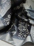 Stunning Grey Digital Printed Handloom Kotha Border Saree With Blouse
