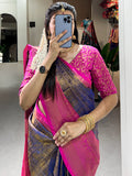 Ravishing Navy Blue Zari Weaving Kanjivaram Saree With Blouse