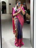 Ravishing Navy Blue Zari Weaving Kanjivaram Saree With Blouse