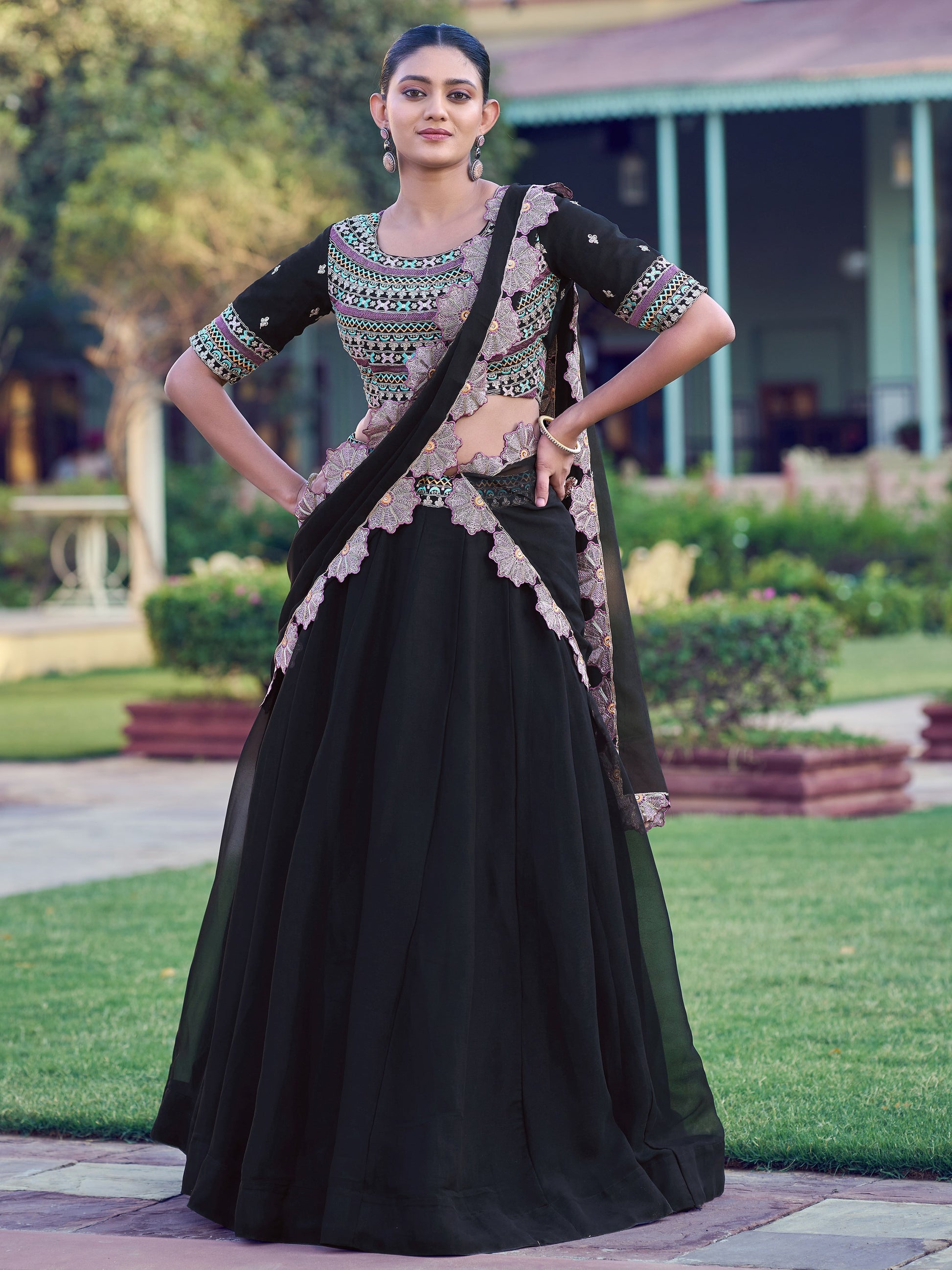 Stunning Black Sequins Georgette Weddings Wear Lehenga Choli With Dupatta
