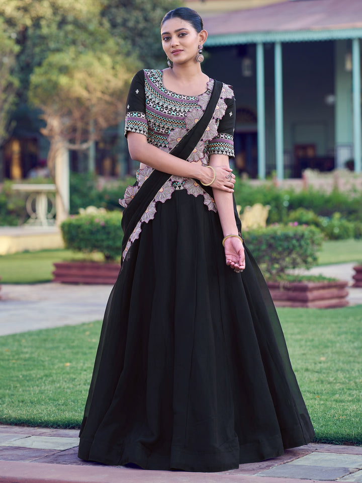 Stunning Black Sequins Georgette Weddings Wear Lehenga Choli With Dupatta