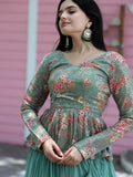 Stunning Sea Green Georgette Lehenga With Floral Printed Peplum Top