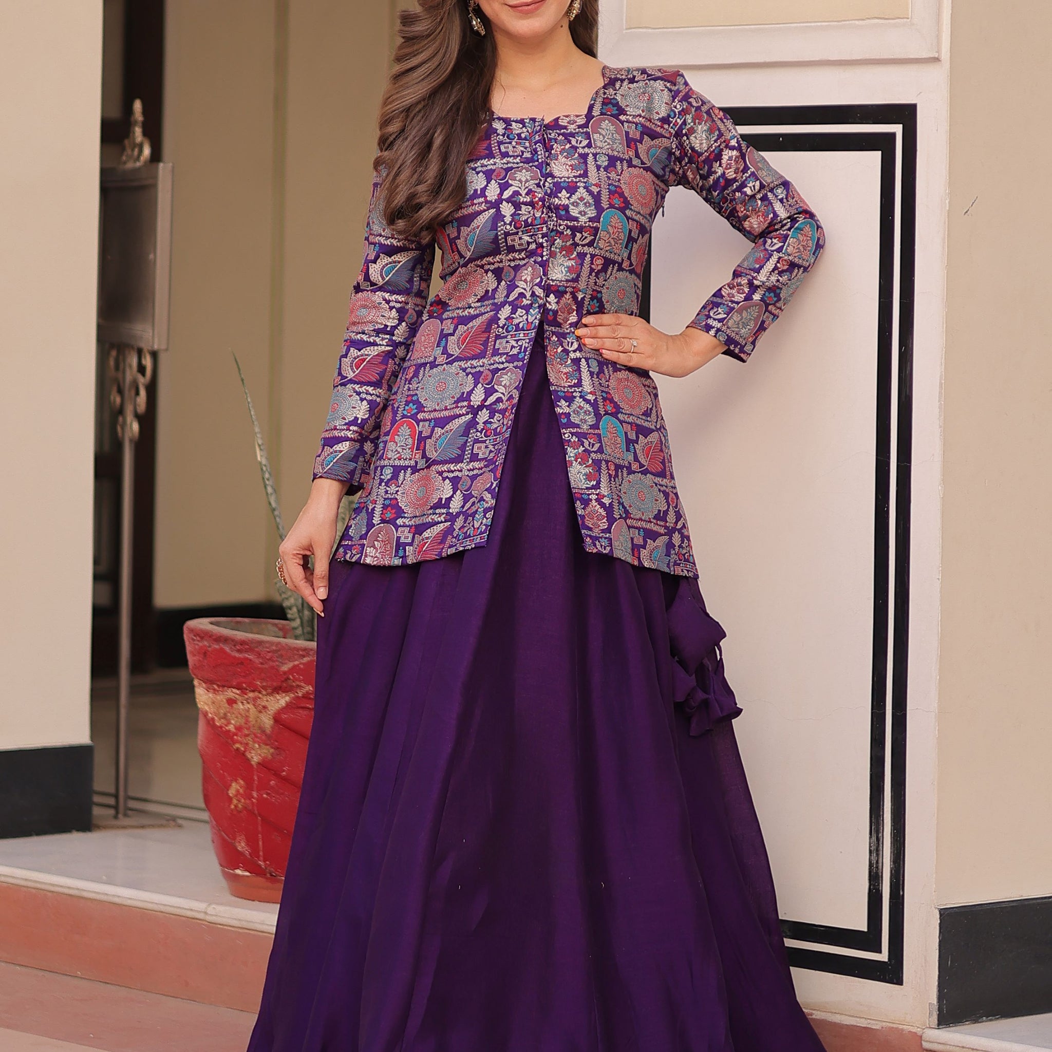 Alluring Purple Zari Weaving Vichitra Silk Festive Wear Lehenga With Jacket
