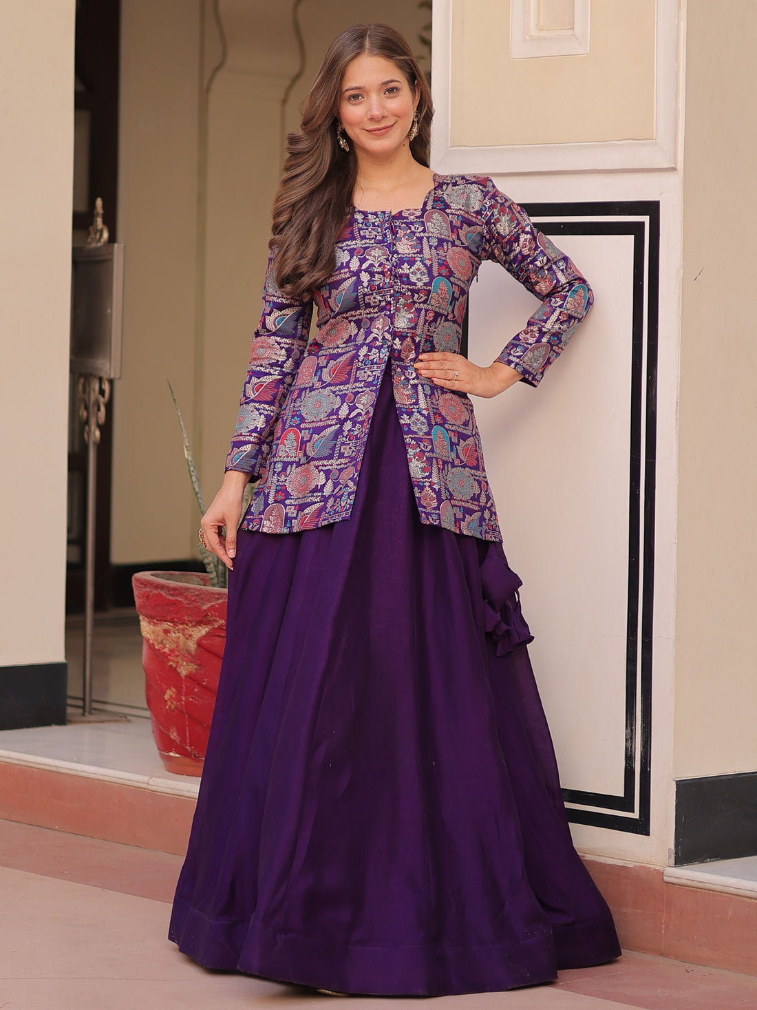Alluring Purple Zari Weaving Vichitra Silk Festive Wear Lehenga With Jacket