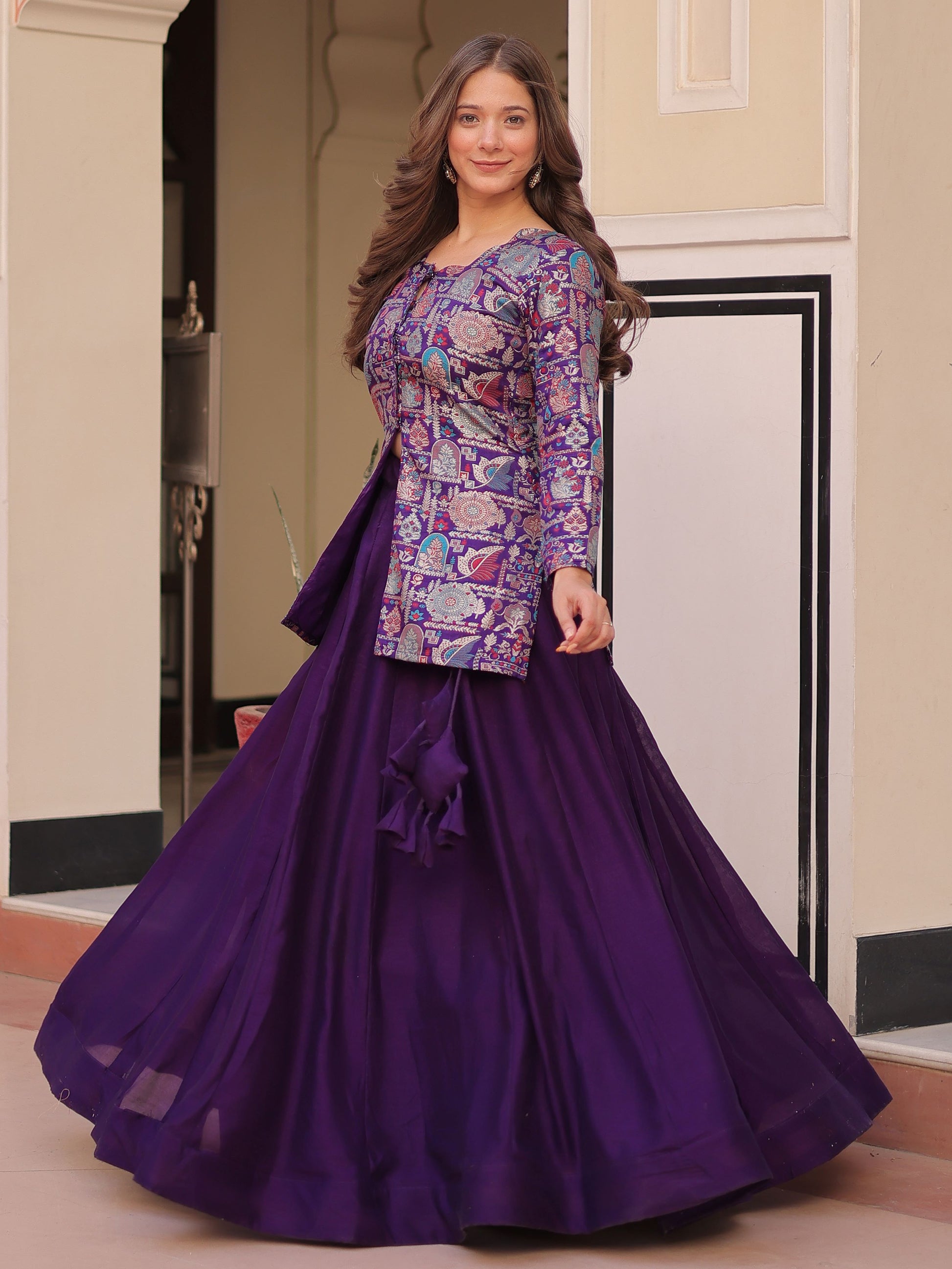 Alluring Purple Zari Weaving Vichitra Silk Festive Wear Lehenga With Jacket