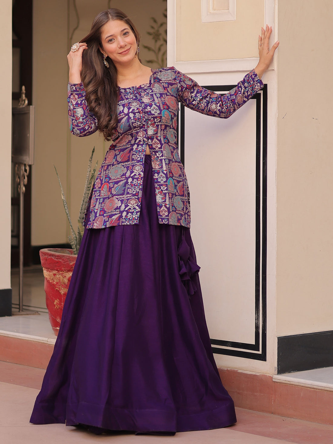 Alluring Purple Zari Weaving Vichitra Silk Festive Wear Lehenga With Jacket