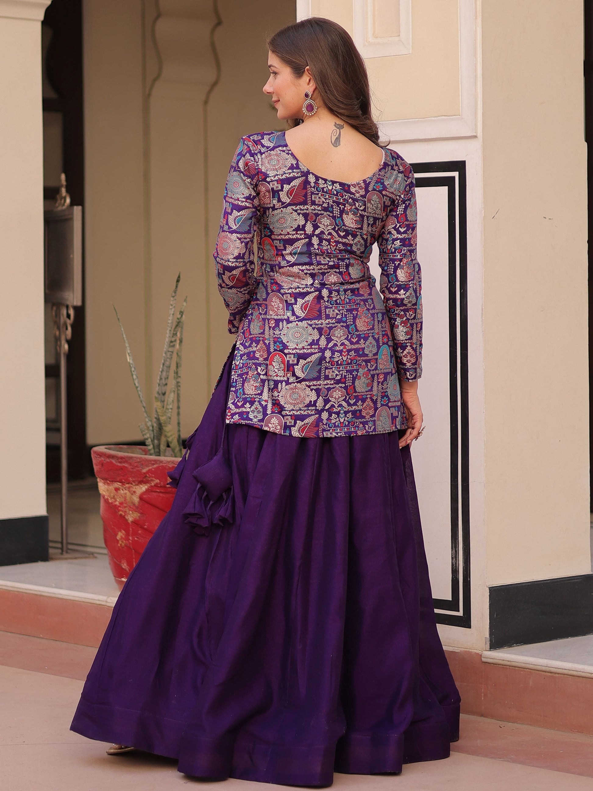 Alluring Purple Zari Weaving Vichitra Silk Festive Wear Lehenga With Jacket