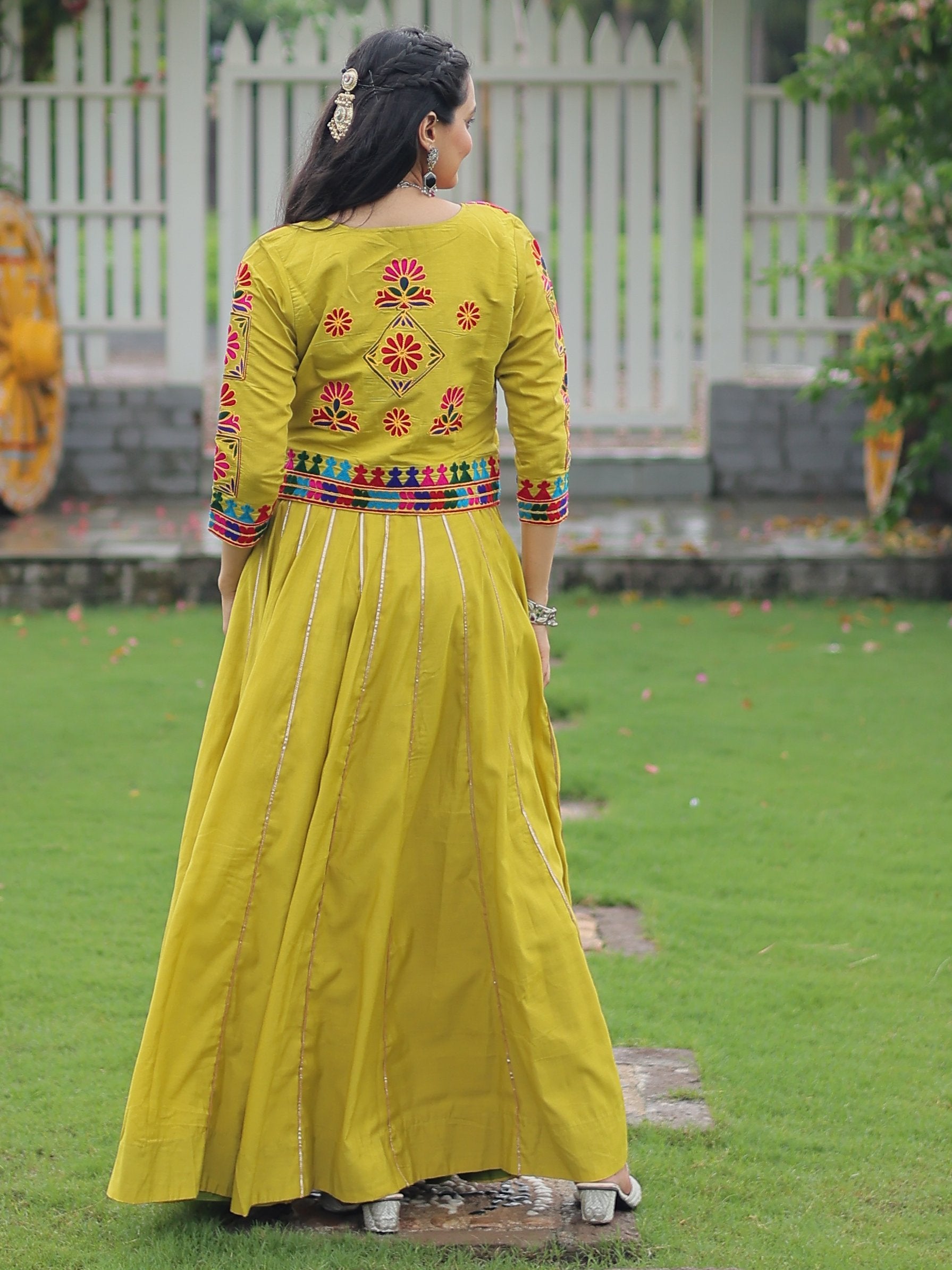 Amazing Parrot Green Kutchi Work Silk Festive Wear Lehenga Choli With Jacket
