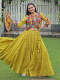 Amazing Parrot Green Kutchi Work Silk Festive Wear Lehenga Choli With Jacket
