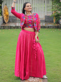 Pretty Pink Kutchi Work Silk Navratri Special Lehenga Choli With Jacket