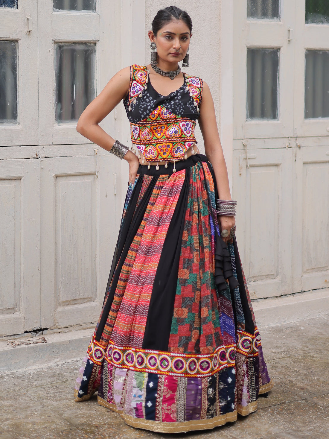Tantalizing Multi-Color Georgette Navratri Special Lehenga With Gamthi Work Blouse
