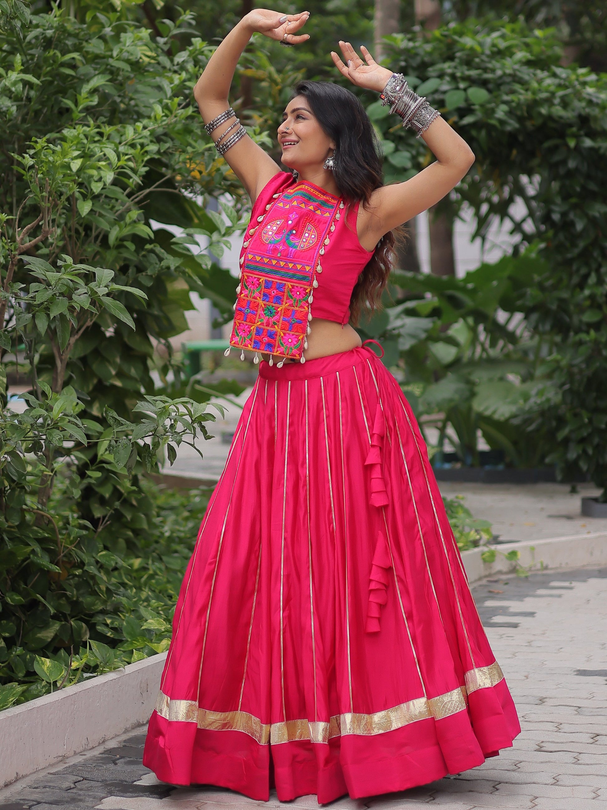 Wonderful Pink Lace Work Roman Silk Festive Wear Lehenga With Blouse