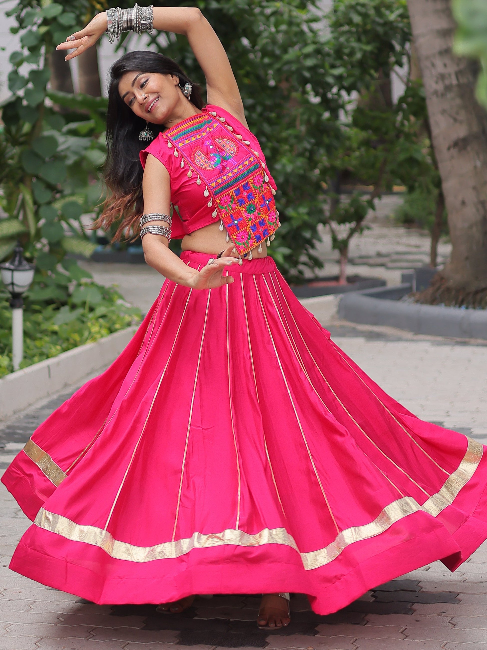Wonderful Pink Lace Work Roman Silk Festive Wear Lehenga With Blouse