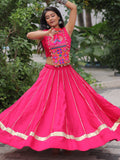 Wonderful Pink Lace Work Roman Silk Festive Wear Lehenga With Blouse