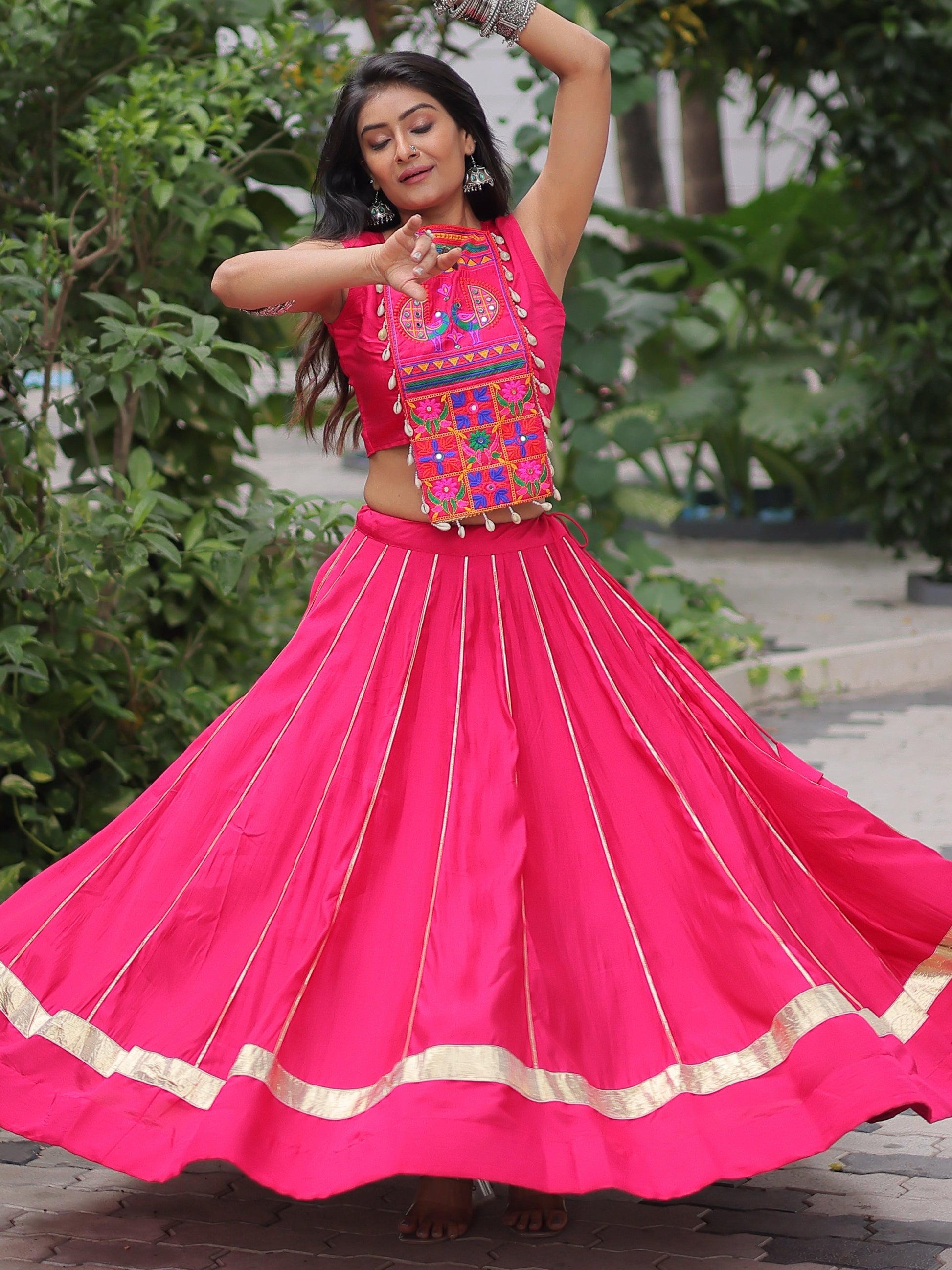 Wonderful Pink Lace Work Roman Silk Festive Wear Lehenga With Blouse