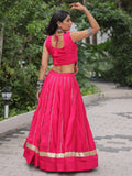 Wonderful Pink Lace Work Roman Silk Festive Wear Lehenga With Blouse