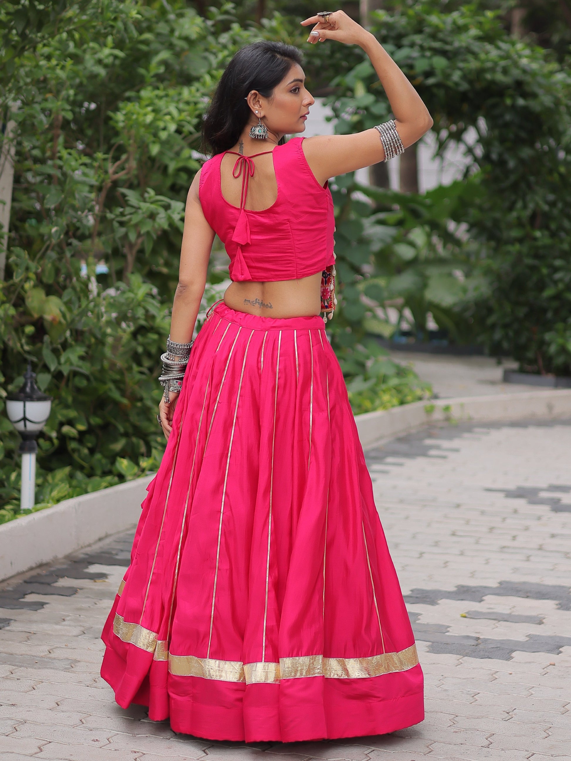 Wonderful Pink Lace Work Roman Silk Festive Wear Lehenga With Blouse
