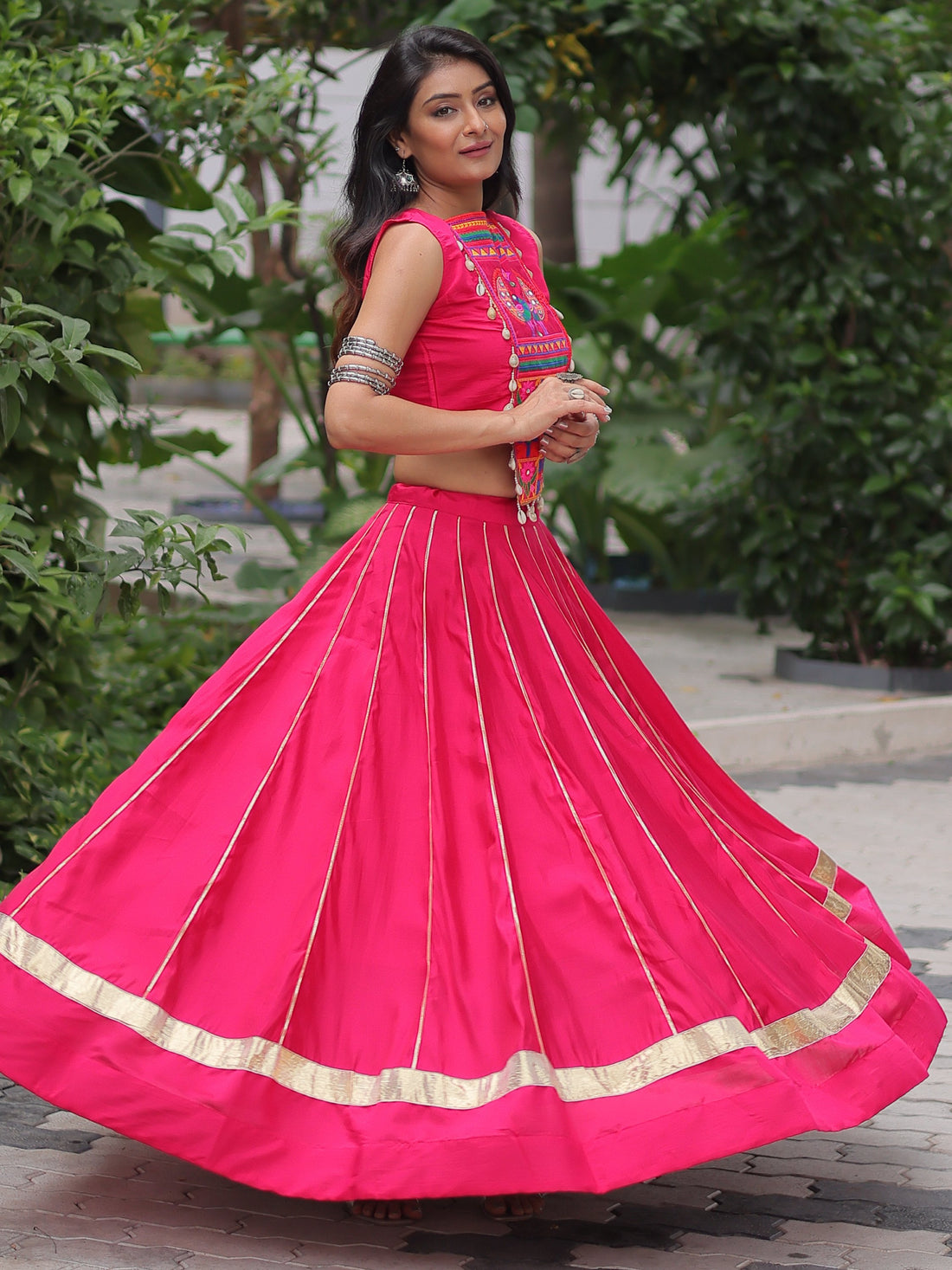 Wonderful Pink Lace Work Roman Silk Festive Wear Lehenga With Blouse