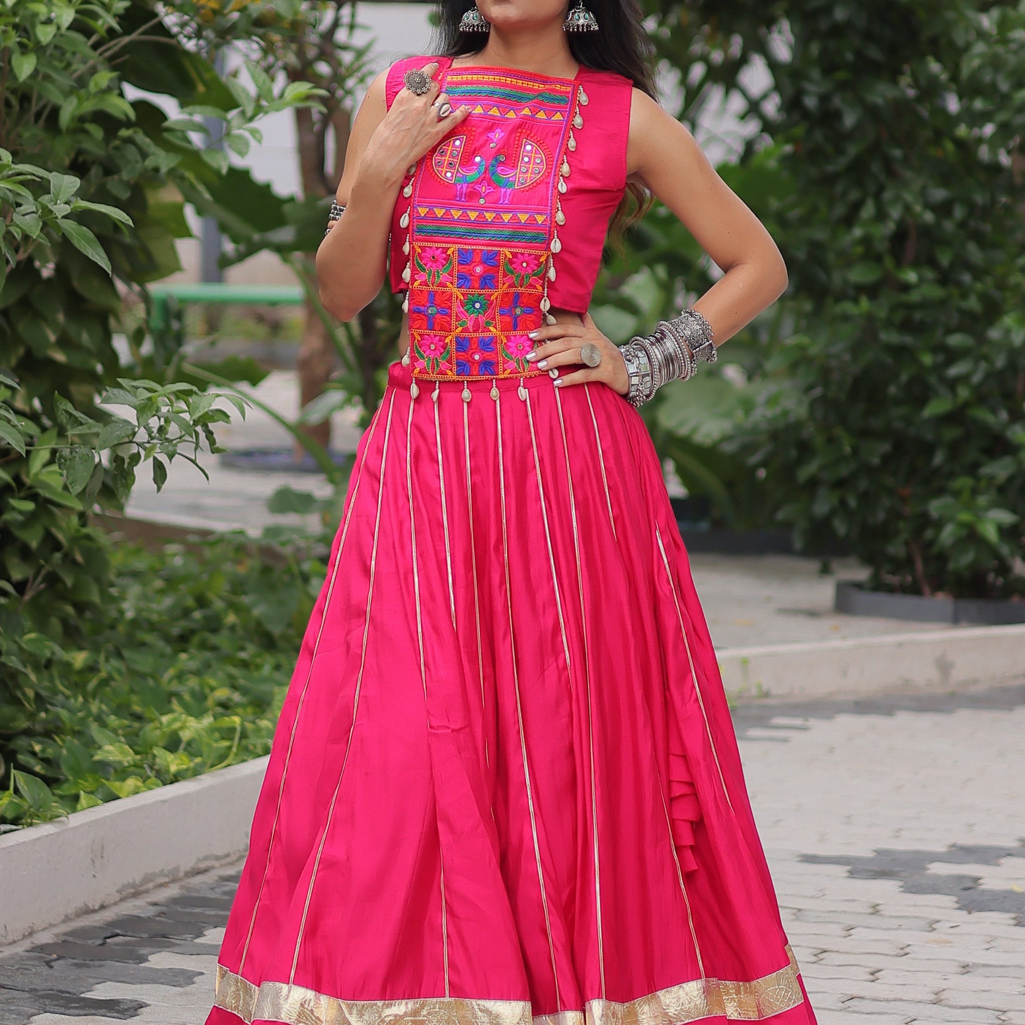 Wonderful Pink Lace Work Roman Silk Festive Wear Lehenga With Blouse