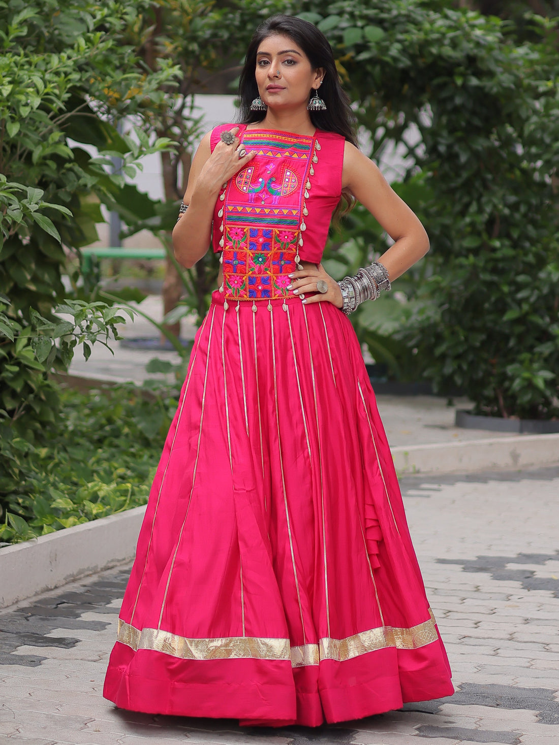 Wonderful Pink Lace Work Roman Silk Festive Wear Lehenga With Blouse